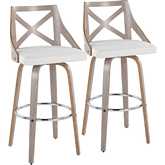 Charlotte 30" Swivel Bar Stool in Light Grey Wood & Cream Noise Fabric & Chrome (Set of 2)